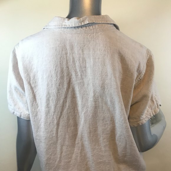 Sag Harbor Women's Large Beige Button Pocket Front Shirt Linen Blend Top - Picture 7 of 12
